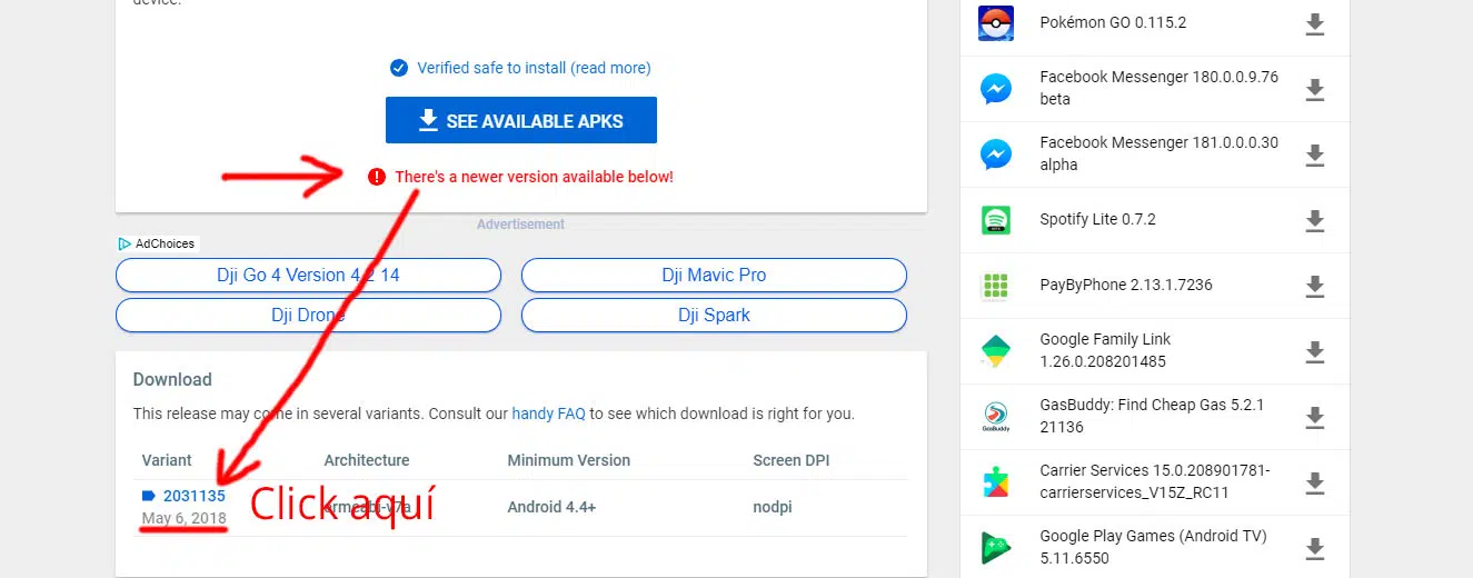 Desactualizar la DJI Go APP
